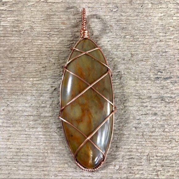 Copper Wrapped Jasper Necklace Pendant - Picture 1 of 4